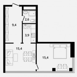 Однокомнатная квартира 31.7 м²
