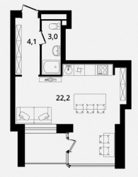 Однокомнатная квартира 29.3 м²